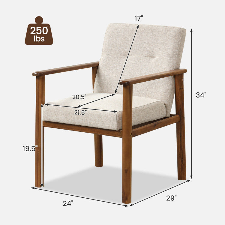 Cozy linen armchair with ergonomic support, wooden frame, and dimensions for modern living room comfort and style.