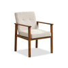 Cozy linen armchair with wooden frame, designed for modern living rooms, perfect for relaxation and style.