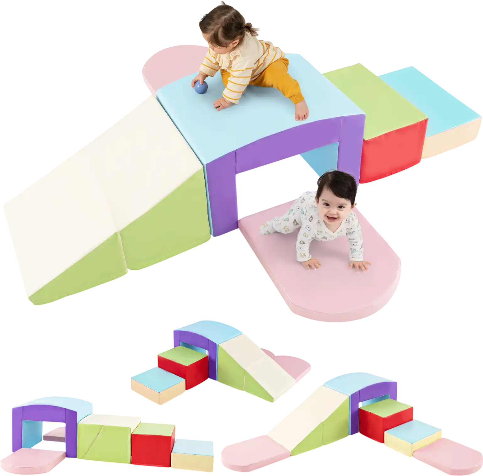 Costway 6-Piece Foam Climbing Blocks Soft Play Toddler Tunnel Slide Set 674821935 New