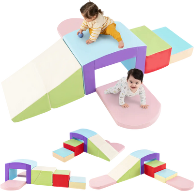 Costway 6-Piece Foam Climbing Blocks Soft Play Toddler Tunnel Slide Set 674821935 New