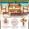 Acacia wood 7-piece patio dining set with removable padded cushions, ideal for outdoor gatherings and relaxation.