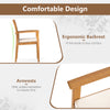 Ergonomic backrest and wide armrests of the acacia wood dining chair for comfortable outdoor seating.