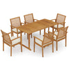 Acacia wood 7-piece patio dining set with umbrella hole, featuring ergonomic chairs and soft seat cushions for outdoor.