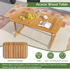 Acacia wood patio dining table with slatted design, accommodating up to 6 people, ideal for outdoor gatherings.