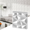 3D wall panels in white PVC with diamond accent, ideal for DIY interior decoration in living rooms or bedrooms.