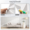 3D wall panels in white PVC, easy to install with peel-and-stick or adhesive, perfect for DIY home decoration.