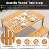 Acacia wood patio dining set featuring a slatted design, 1.97" umbrella hole, and padded cushions for outdoor.