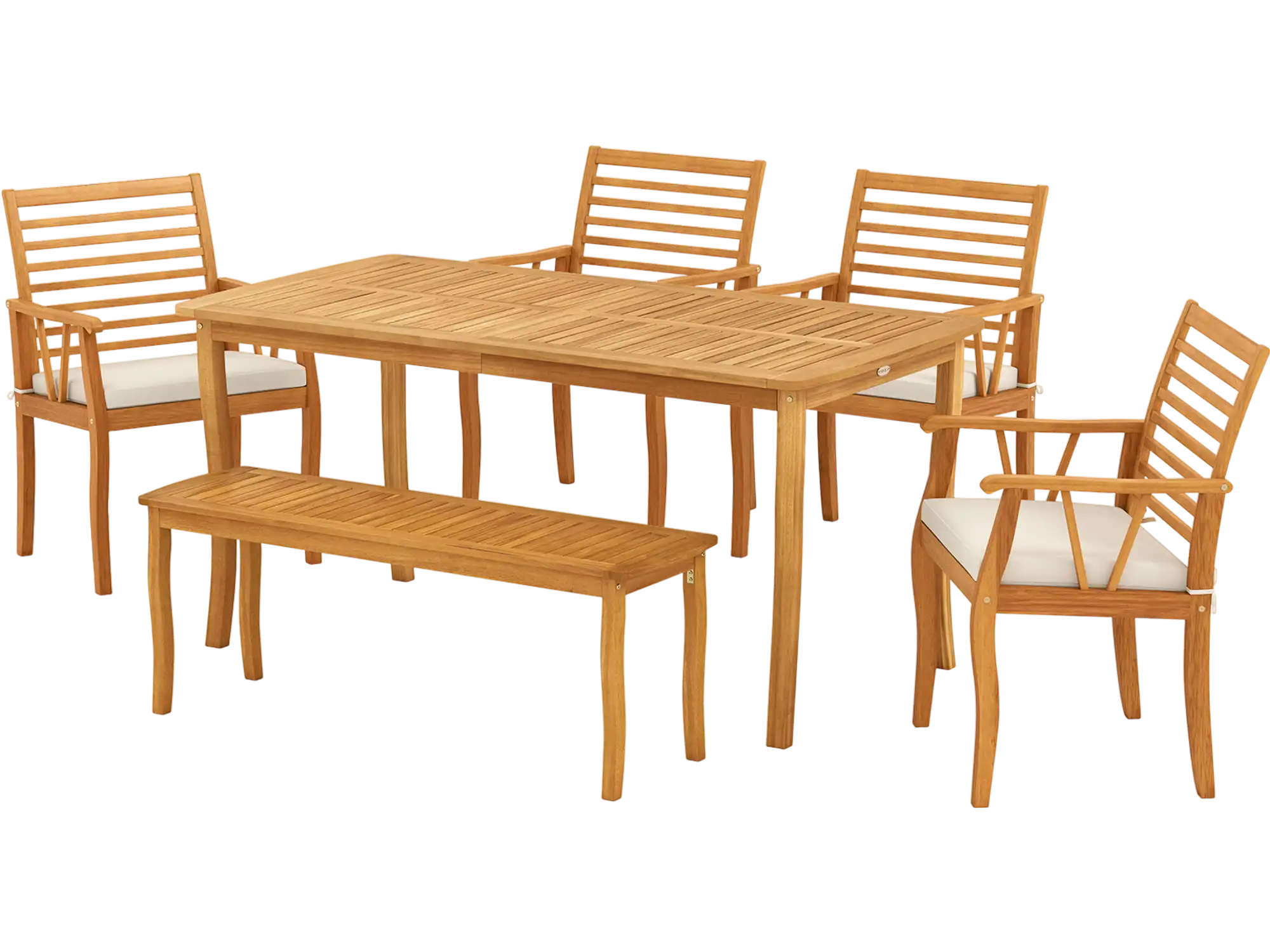 Costway Acacia Wood Outdoor Dining Table Bench Chairs Set 1.97