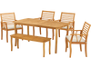 Acacia Wood Outdoor Table and Bench Chairs Set with 1.97 Inch Umbrella Hole