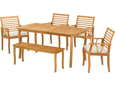Costway Acacia Wood Outdoor Dining Table Bench Chairs Set 1.97