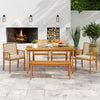 Acacia wood outdoor table and bench chairs set with cushions, featuring a 1.97" umbrella hole, ideal for patio.