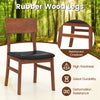 Dining chair with rubber wood legs and faux leather seat, featuring ergonomic backrest and reinforced crossbars for.