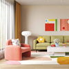Accent chair in pink sherpa fabric, part of a deluxe living room furniture set with modular sectional sofa and LED.