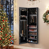 Jewelry cabinet with full-length mirror, black, wall or door mounted, featuring velvet lining and large capacity for.
