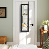 Black jewelry armoire with full-length mirror, wall or door mounted, featuring velvet lining and large capacity for.
