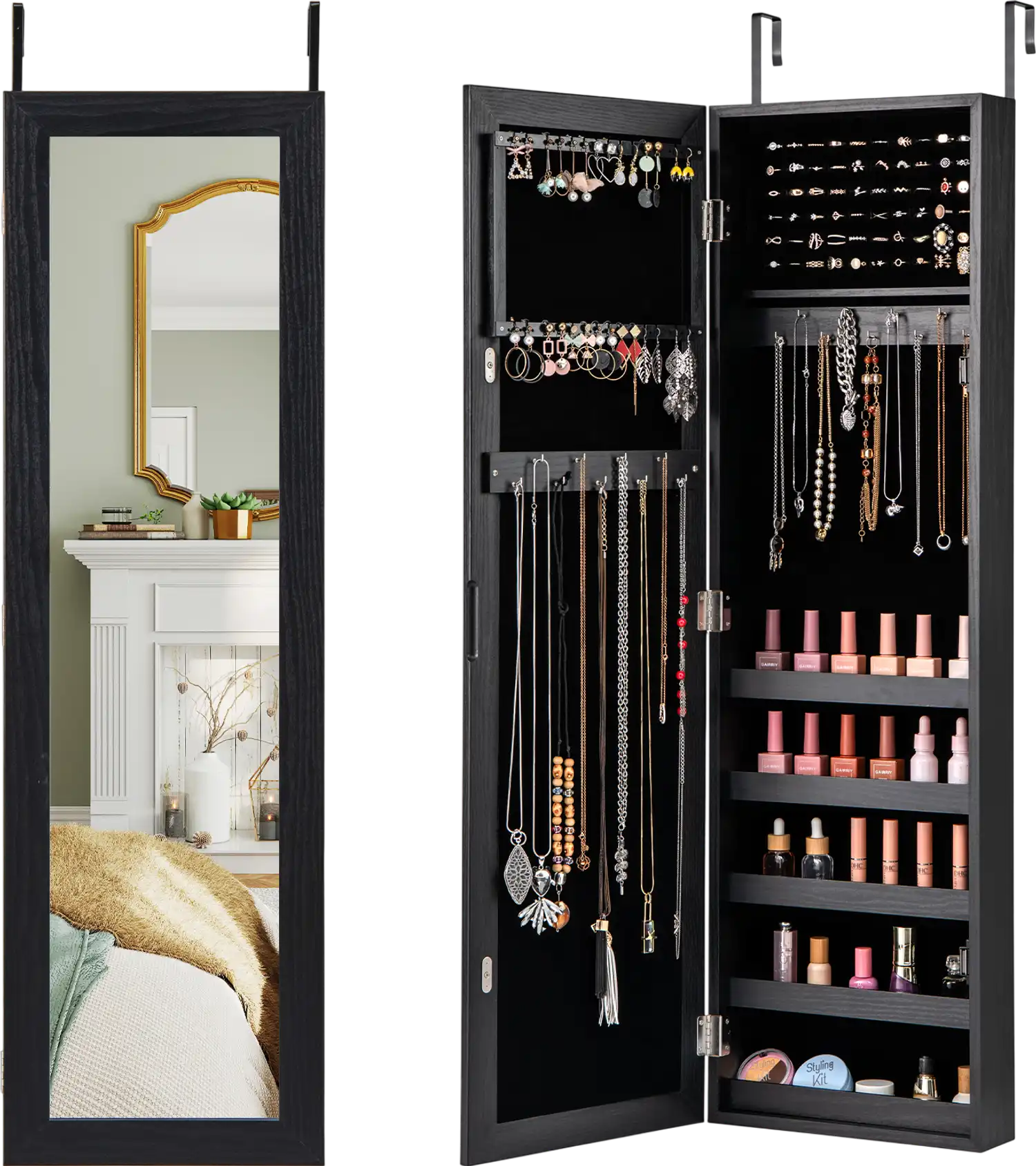 Costway Wall/Door Mounted Jewelry Armoire Full-Length Mirror 36830629 New