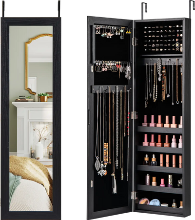 Costway Wall/Door Mounted Jewelry Armoire Full-Length Mirror 36830629 New