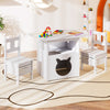 Kids table and chairs set in white with cat house, featuring storage bins and smooth rounded corners for safety.