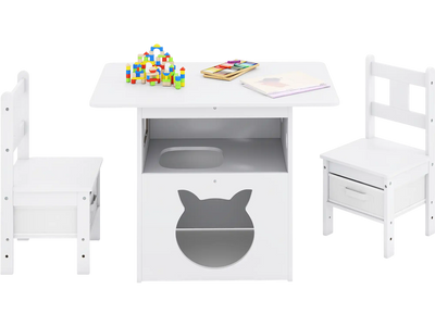 Costway Kids Table and Chairs Set Wooden Cat House 3-Piece 86090233 New