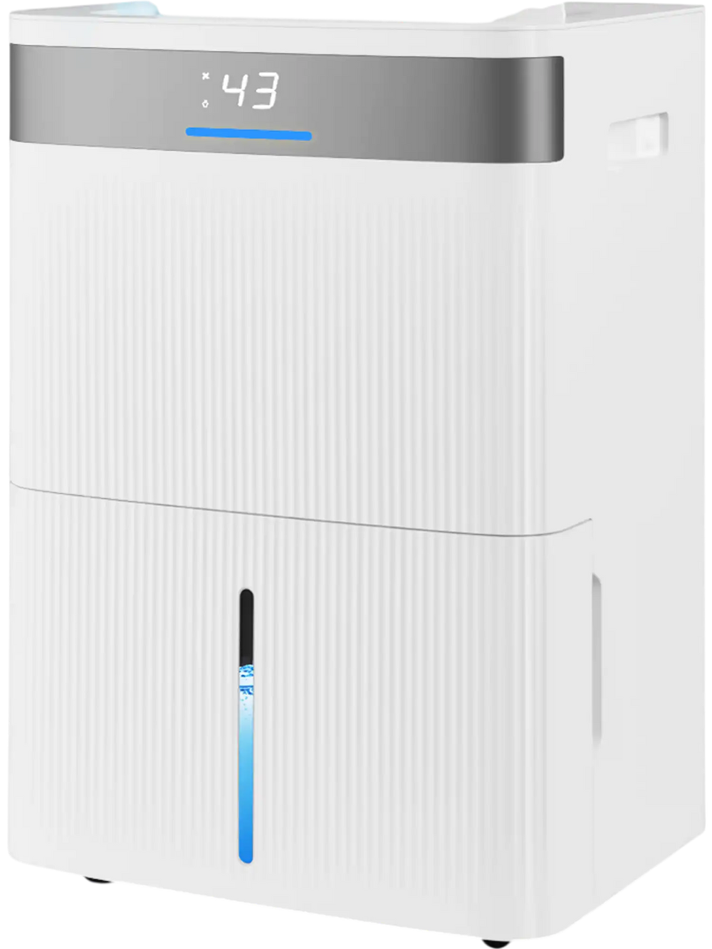 96 pints dehumidifier in white with smart touch control, 3-color indicator, and 24-hour timer for efficient humidity.