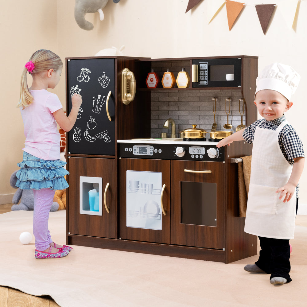 Toddler Pretend Play Kitchen for Boys and Girls 3-6 Years Old-Brown - Gallery View 1 of 12