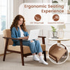 Accent chair with rubber wood frame, supportive armrests, and 100° reclined backrest for living room comfort.