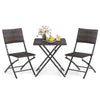 3-piece outdoor bistro set featuring folding chairs and a table made of mixed brown PE rattan for space-saving dining.