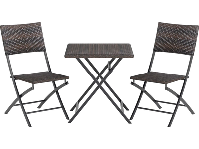 Costway 3-Piece Outdoor Rattan Bistro Set Folding Table Chairs Wicker Seat 98490123 New