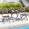 3-piece outdoor bistro set with folding table and chairs, featuring brown PE rattan seats for cozy dining by the pool.