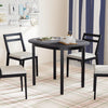 Round 43-inch black wooden dining table with rubber wood legs, ideal for 2-4 people, perfect for small spaces.