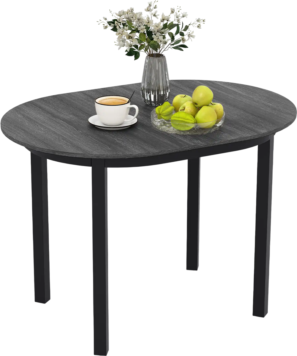 Round 43-inch wooden dining table with black rubber wood legs, perfect for 2-4 people, ideal for small spaces.