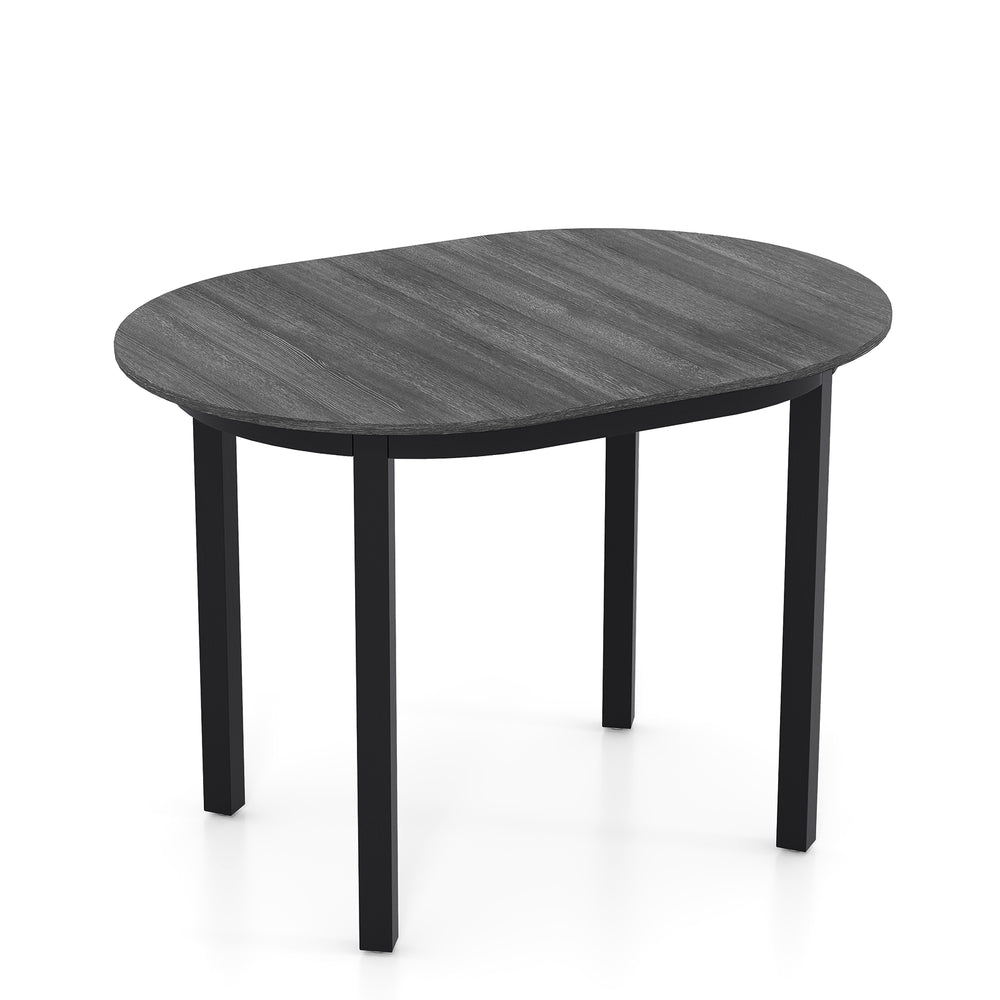 Round 43-inch wooden dining table with black rubber wood legs, ideal for 2-4 people, perfect for small spaces.