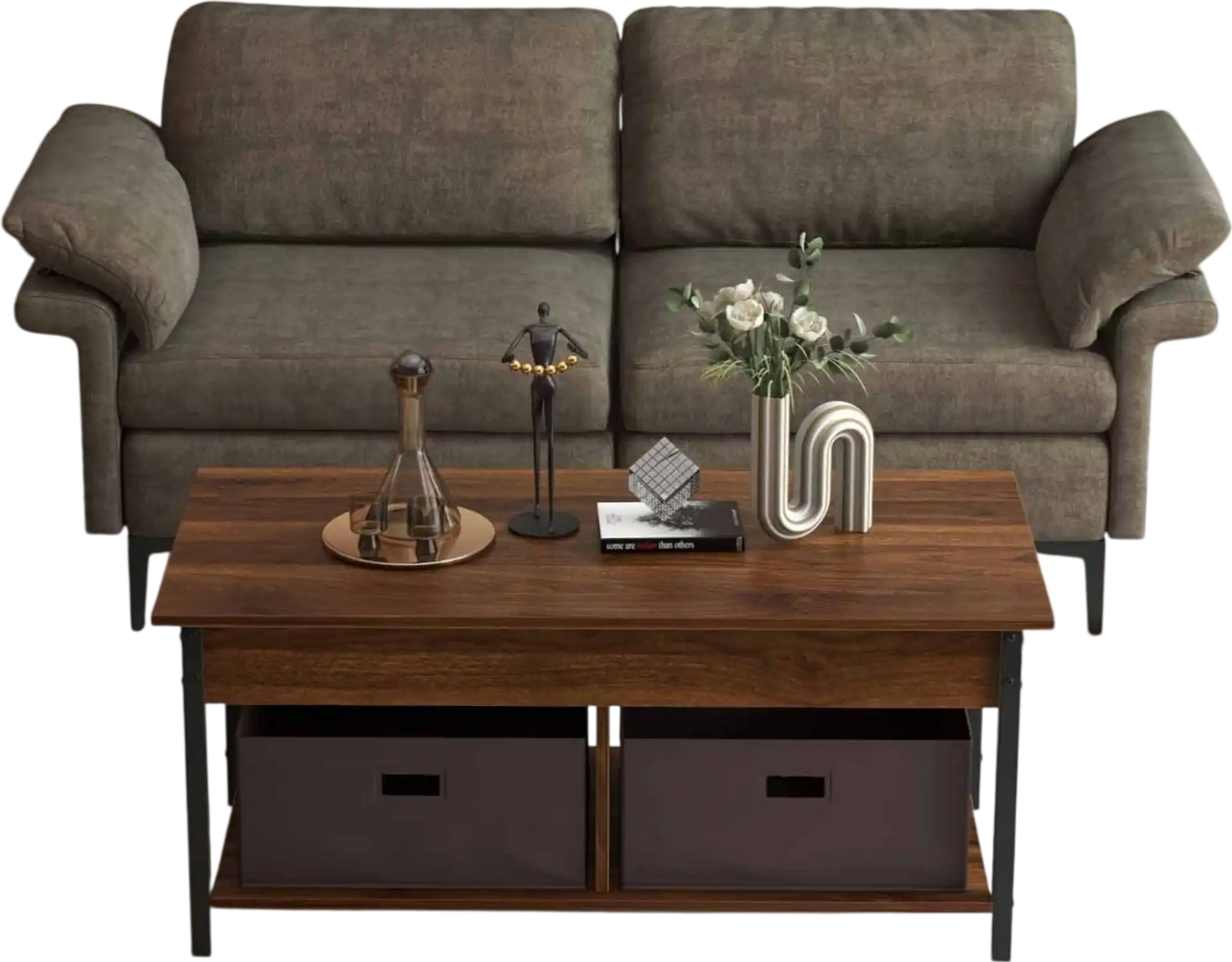 Costway Modern Fabric Sofa Accent Chair 2 Side Tables Living Room Set 57733364 New