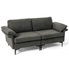 Compact modern fabric loveseat sofa in dark gray with soft cushions, perfect for cozy living room seating.
