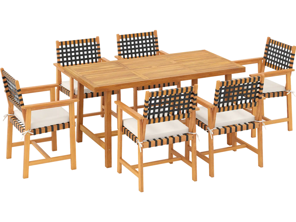 7-Piece Patio Dining Set for 6 People Farmhouse Furniture