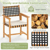 Armchair from a 7-piece patio dining set, crafted from solid acacia wood with woven rope seat, ideal for outdoor.