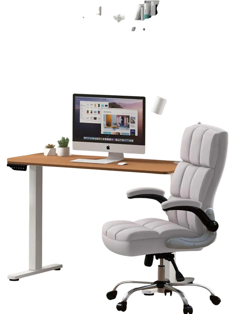 Compact Standing Desk and Executive Chair Set with Memory Heights