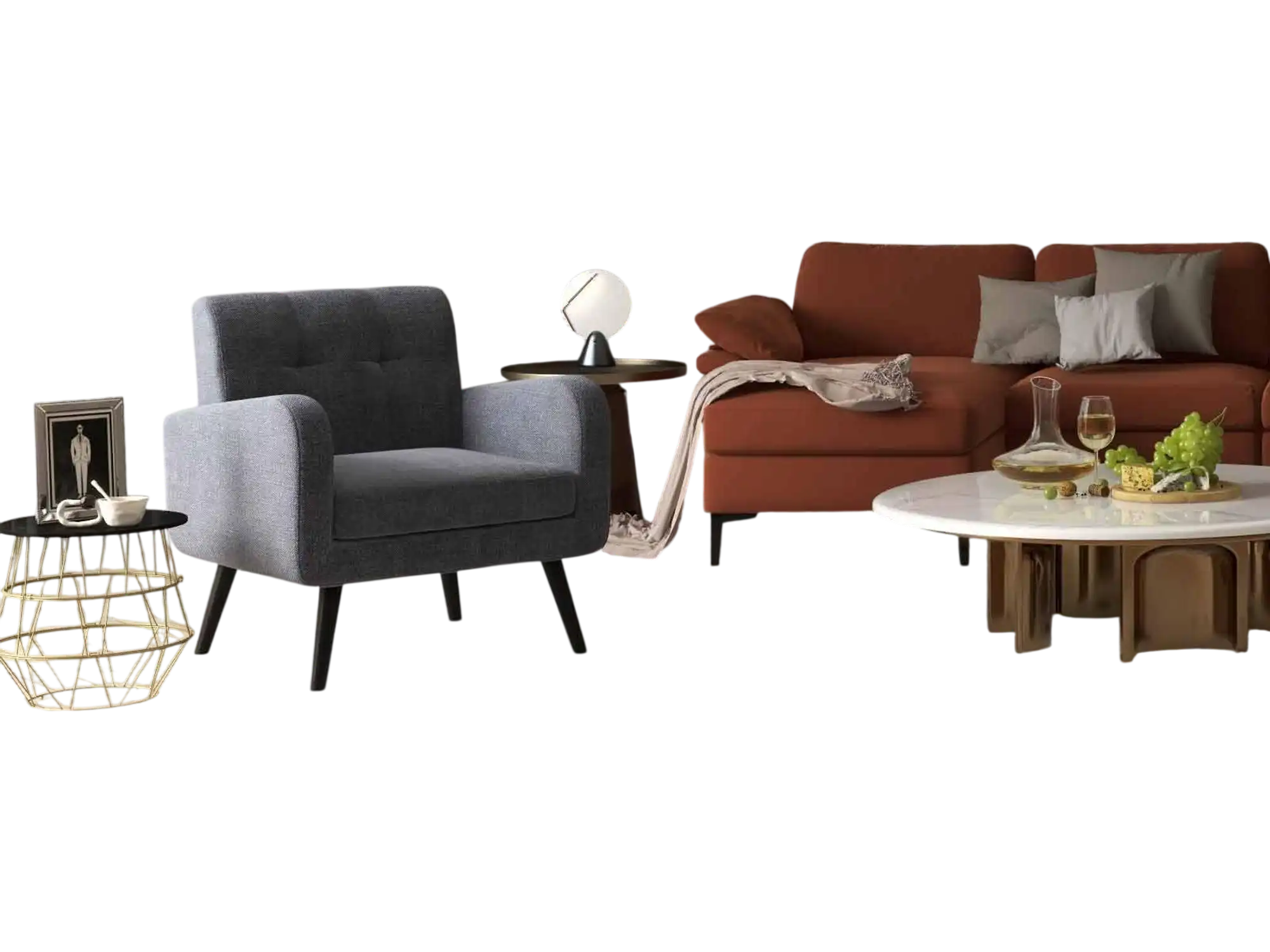 Costway 3-Piece Modern Living Room Furniture Set Accent Chair Side Table L-Shaped Sectional Sofa 64701263 New