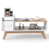 43-inch coffee table with stepped tabletop, white finish, and open compartments for magazines and decor, ideal for.