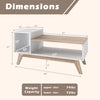 43-inch coffee table with stepped tabletop and open compartments, featuring a white finish and splayed support legs.