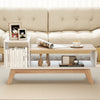 43-inch coffee table with stepped tabletop and storage compartments in white, ideal for living room or study use.
