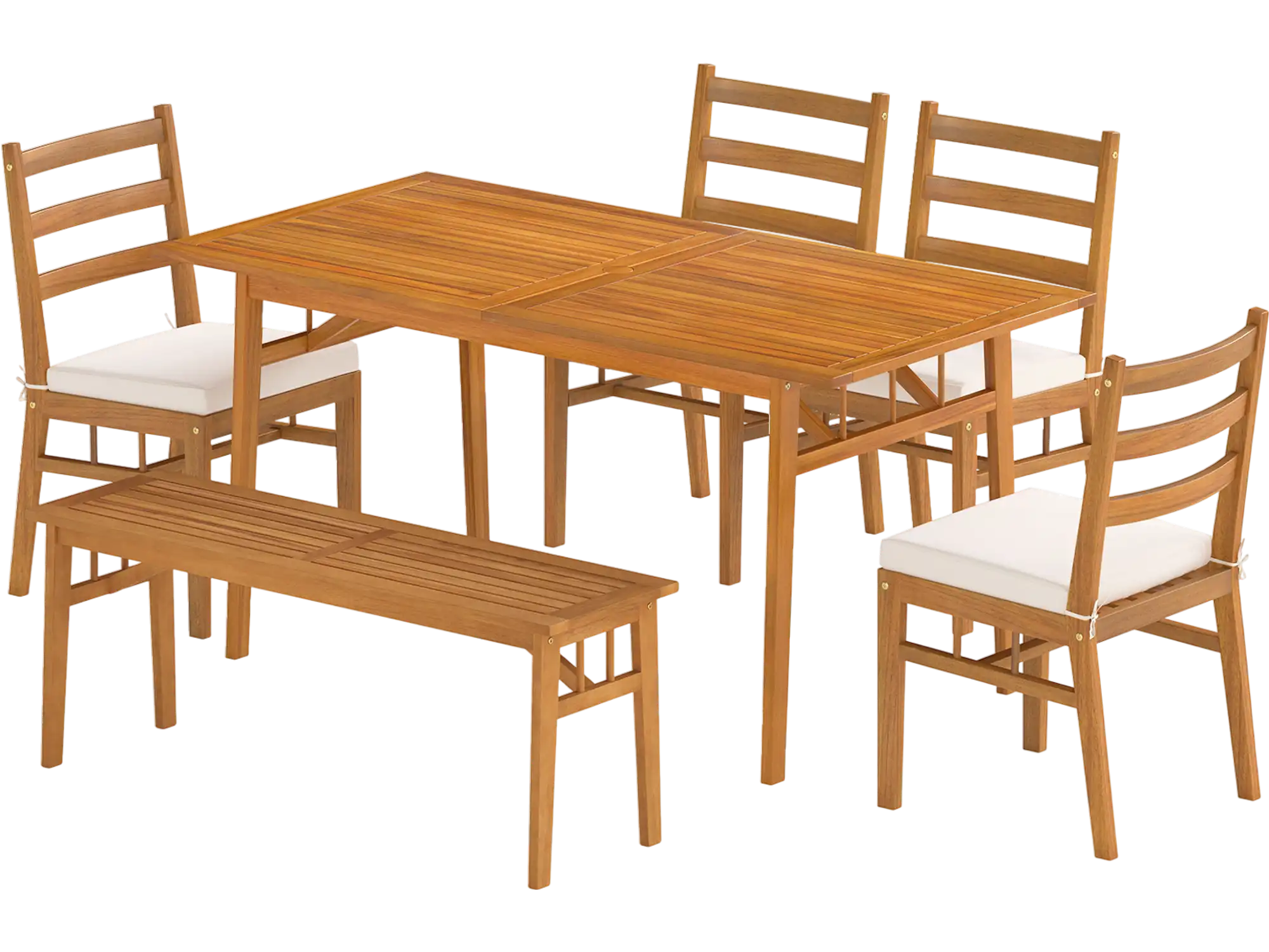 Costway 6-Piece Patio Acacia Wood Dining Set Bench Rectangular Table Chairs 10348287 New