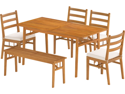 Costway 6-Piece Patio Acacia Wood Dining Set Bench Rectangular Table Chairs 10348287 New