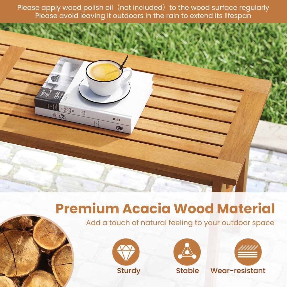 Rectangular acacia wood dining table from a 6-piece patio set, showcasing sturdy design and natural beauty for outdoor.