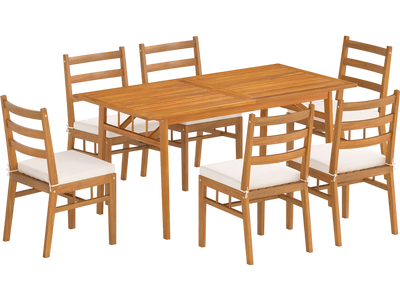 Costway 7-Pc Patio Acacia Wood Outdoor Dining Set Rectangular Table & Chairs 92227628 New