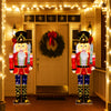 Set of 2 5 FT Christmas nutcracker decorations with glitter swords, featuring 100 warm-white LED lights for outdoor.