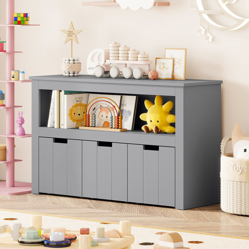 Kid Toy Storage Cabinet Drawer Chest with Wheels and Large Storage Cube Shelf-Gray - Gallery View 1 of 10