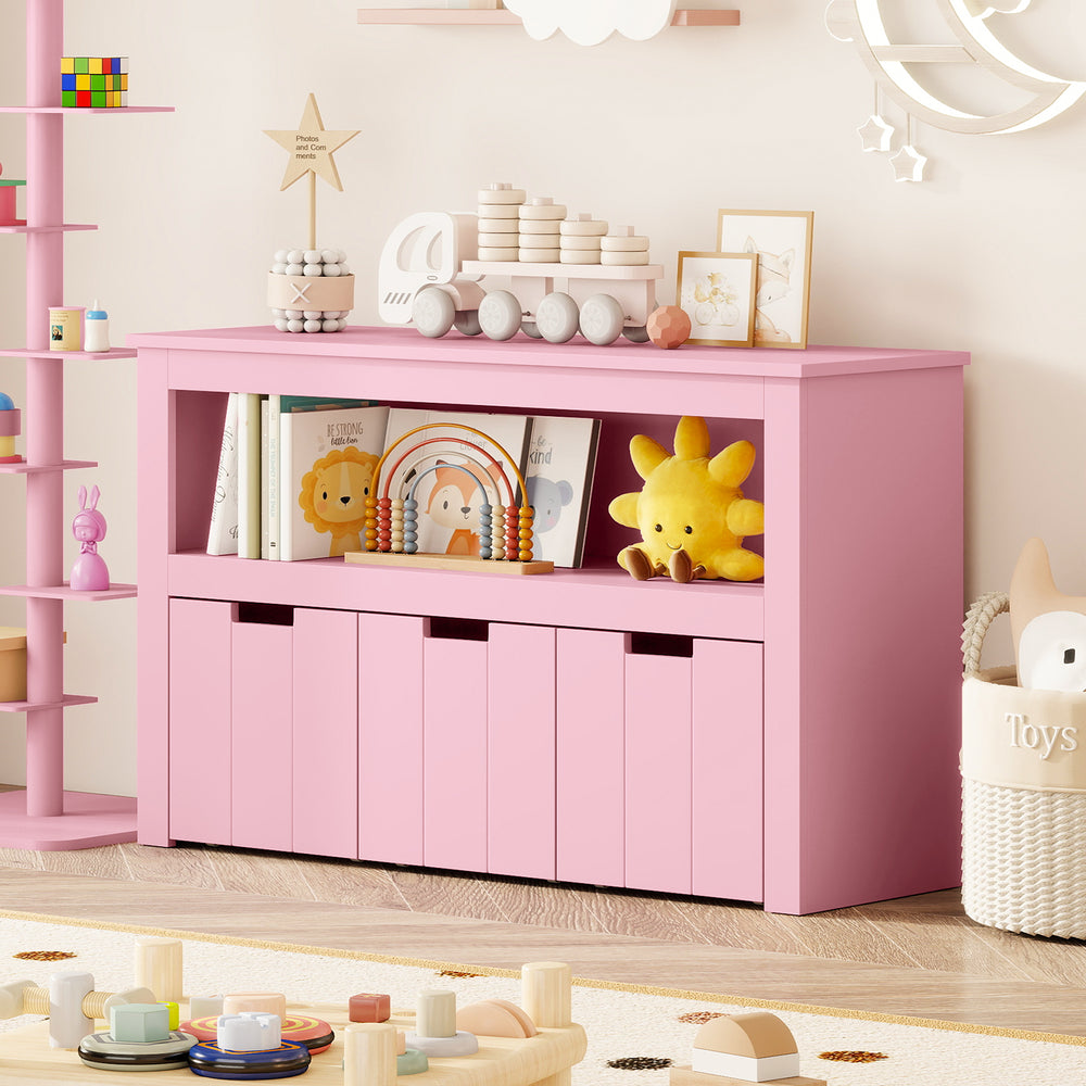 Kid Toy Storage Cabinet Drawer Chest with Wheels and Large Storage Cube Shelf-Pink - Gallery View 1 of 10