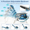 Folding beach chair with 4-position adjustable backrest, sturdy aluminum frame, ideal for sunbathing and relaxing.
