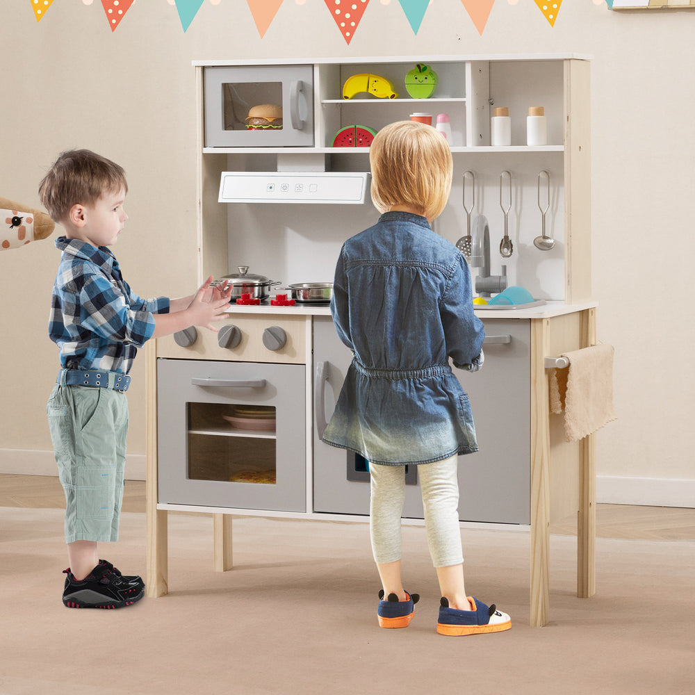 Wooden Pretend Play Kitchen Set for Toddlers-Gray - Gallery View 1 of 11